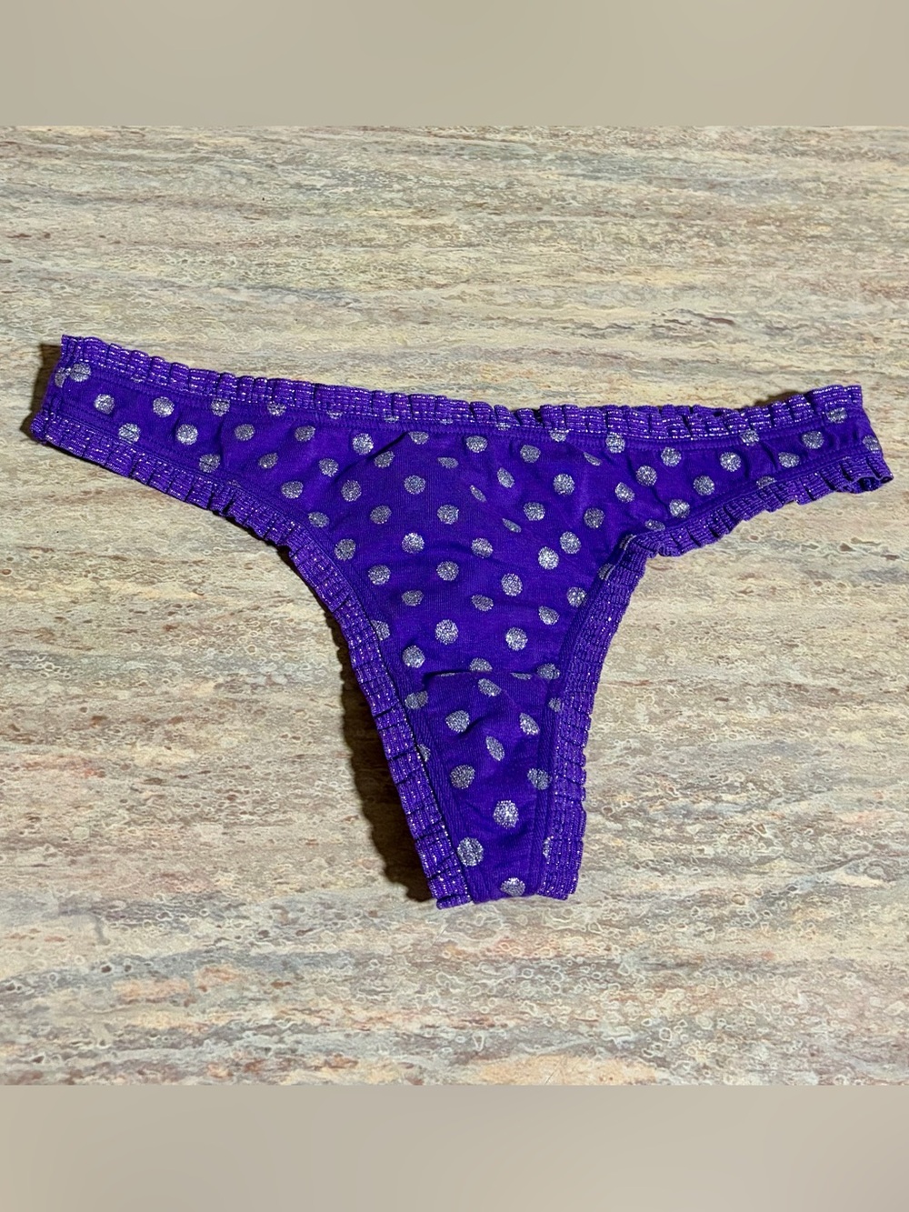 NWT Victoria’s Secret Cotton Purple Polka Dot Thong Panty